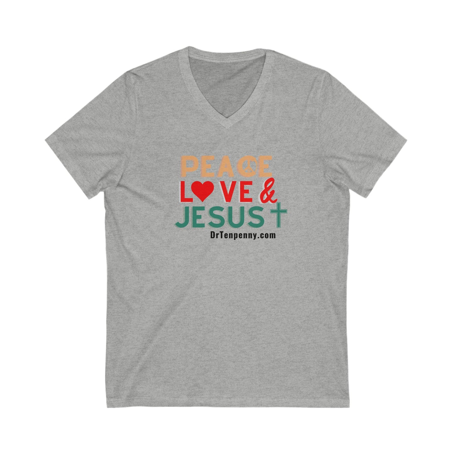 Peace, Love, & Jesus V-Neck Tee