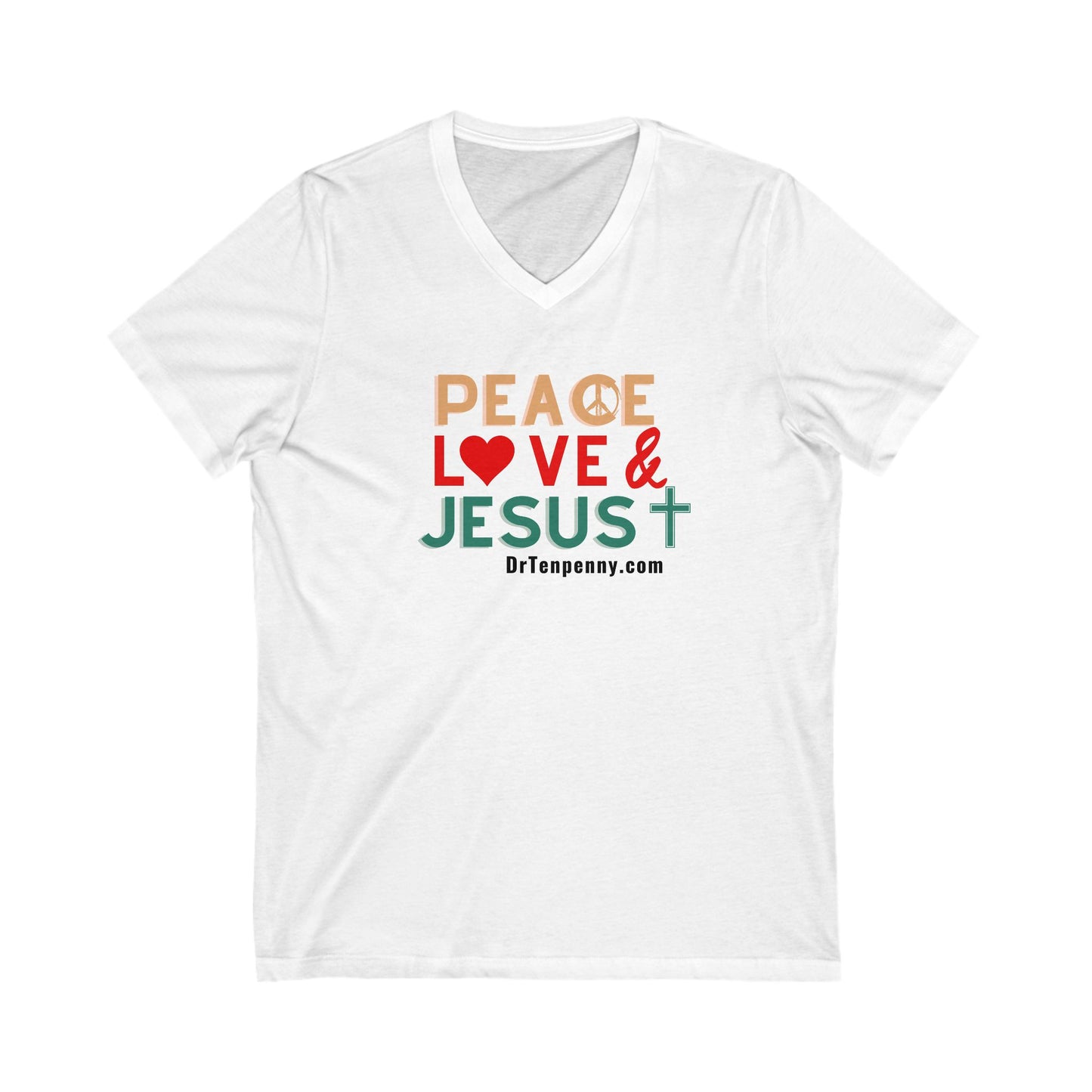 Peace, Love, & Jesus V-Neck Tee