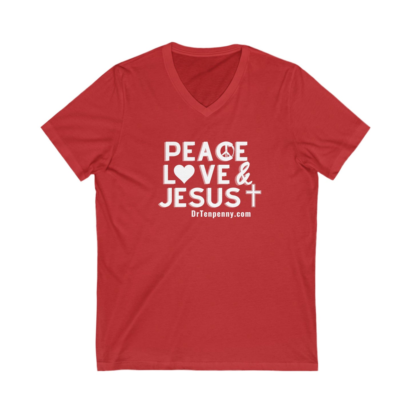 Peace, Love, & Jesus V-Neck Tee
