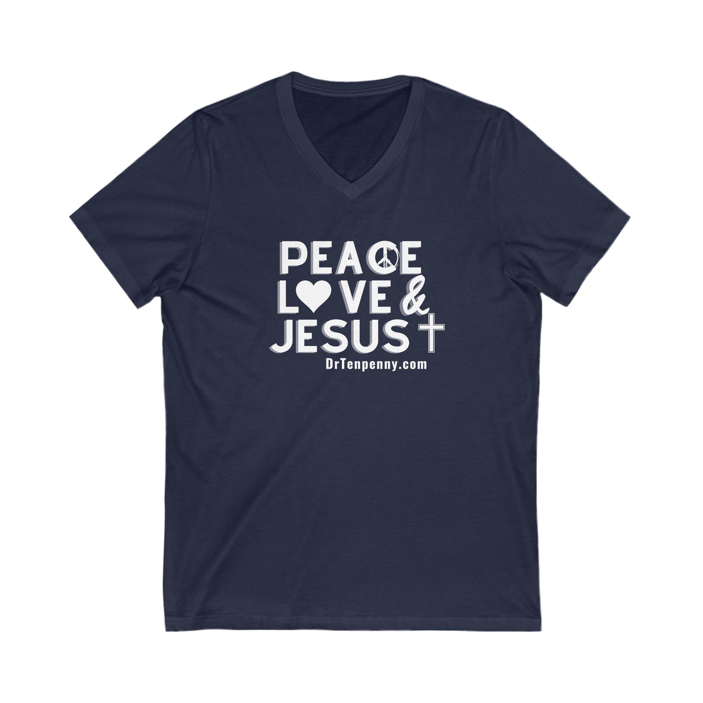 Peace, Love, & Jesus V-Neck Tee