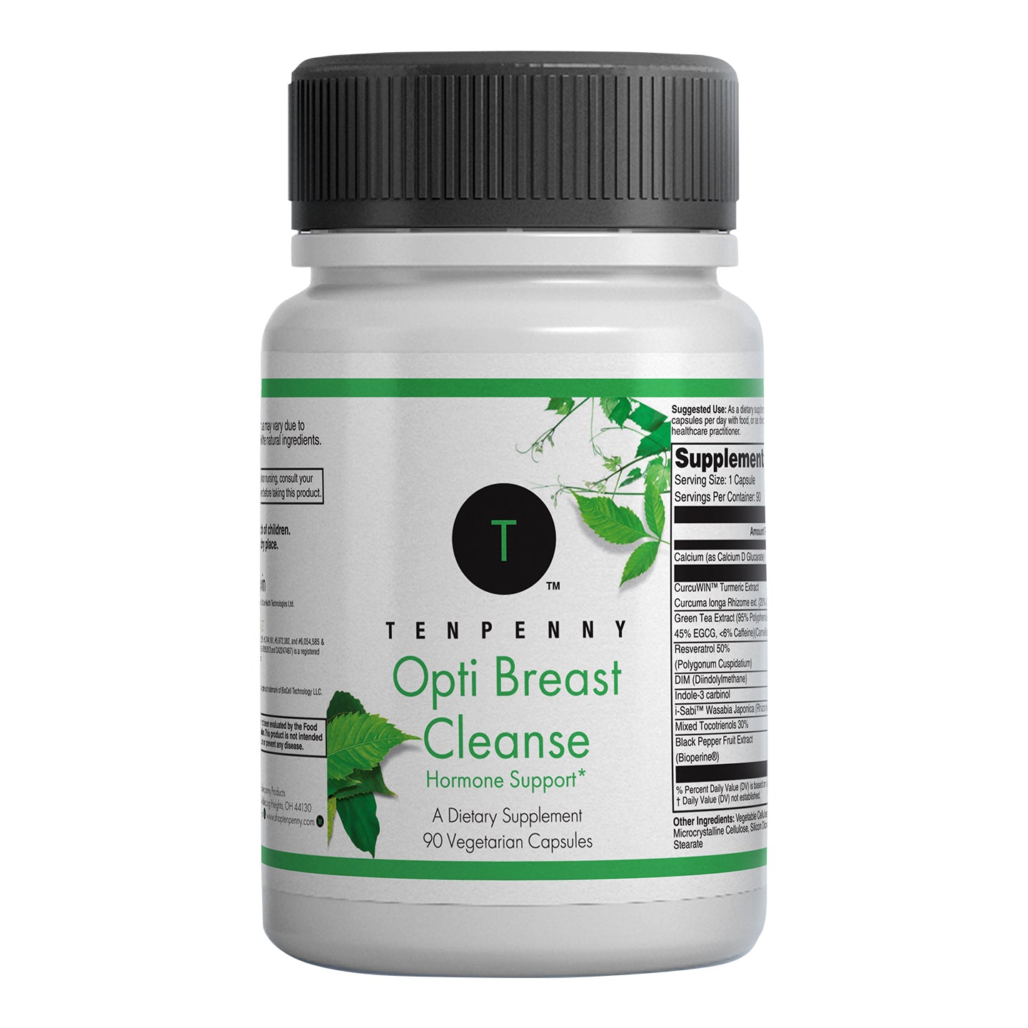 Opti Breast Cleanse supplement bottle on white background – hormone balance and breast health support with antioxidant detox formula