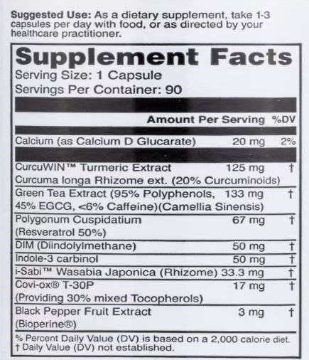 Opti Breast Cleanse supplement facts panel – premium blend with DIM, calcium D-glucarate, turmeric, green tea extract, and antioxidants for hormone and breast health support