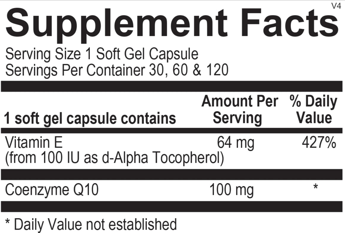 Supplement facts for Opti CoQ-10, showcasing CoQ-10 ingredient for cellular support.