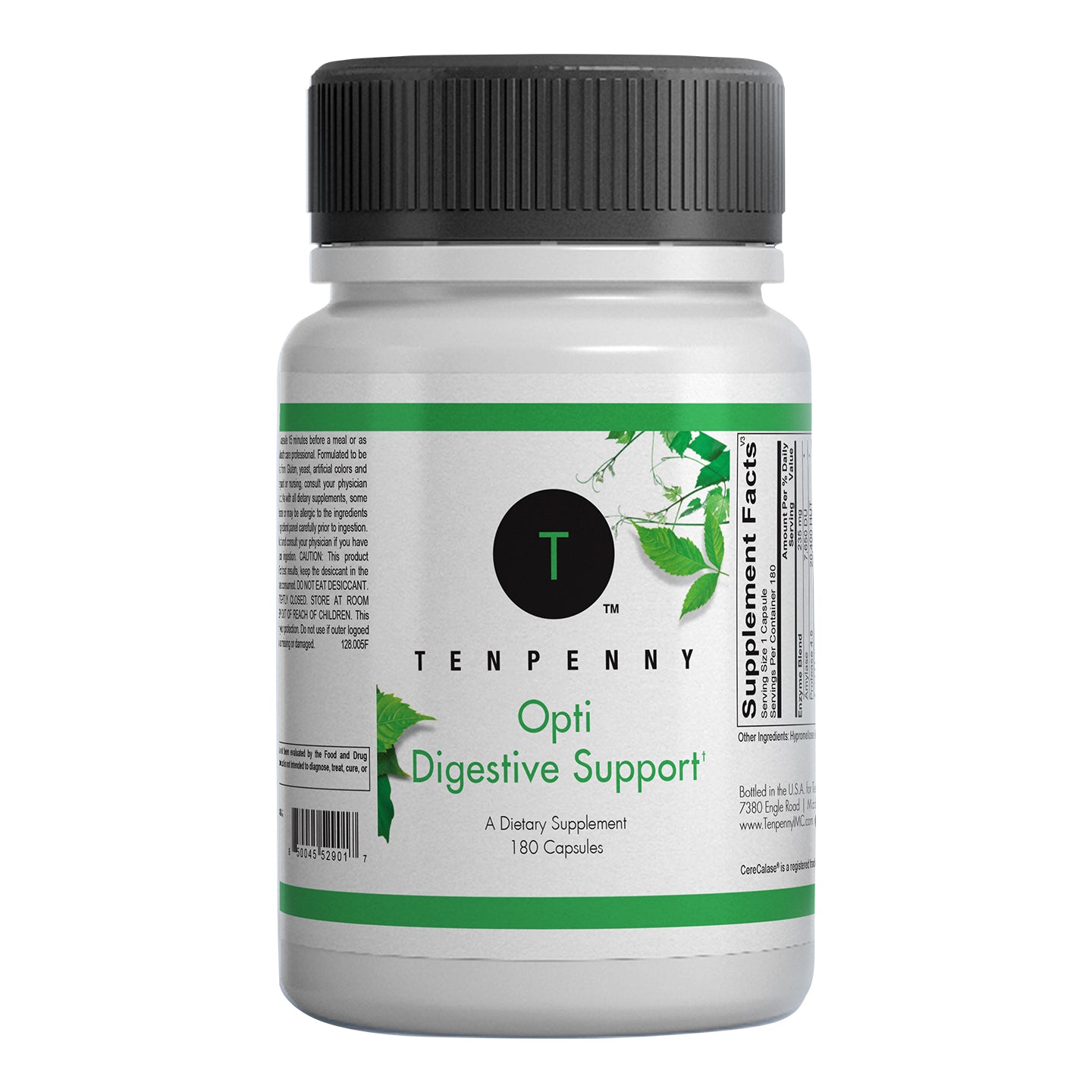 Front bottle image of Opti Digestive Support, comprehensive enzyme supplement for digestion.