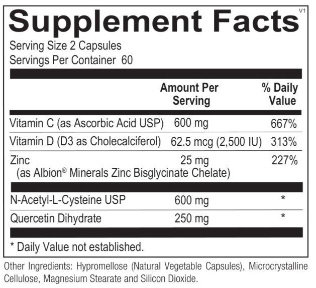Supplement facts for Opti Mune, detailing ingredients for immune defense and vitality.