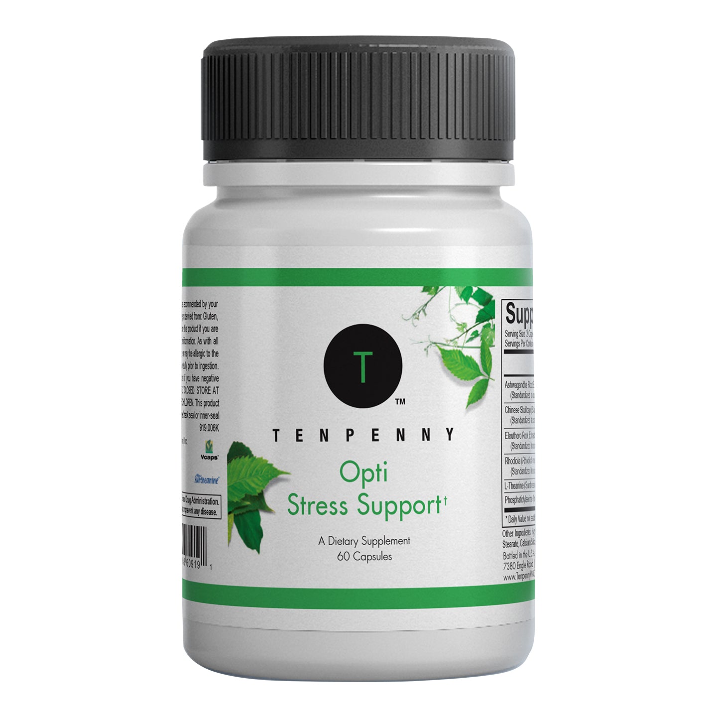 Front bottle image of Opti Stress Support, natural supplement for stress and cortisol balance.
