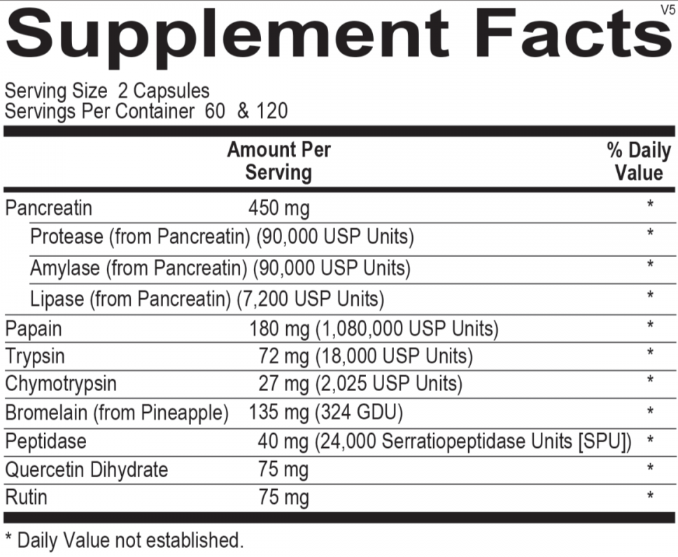 Supplement facts for Opti Vessel Support, highlighting enzymes and flavonoids for vascular support.
