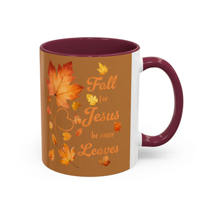 Fall for Jesus Mug – Autumn Leaves & Pumpkins Christian Coffee Cup