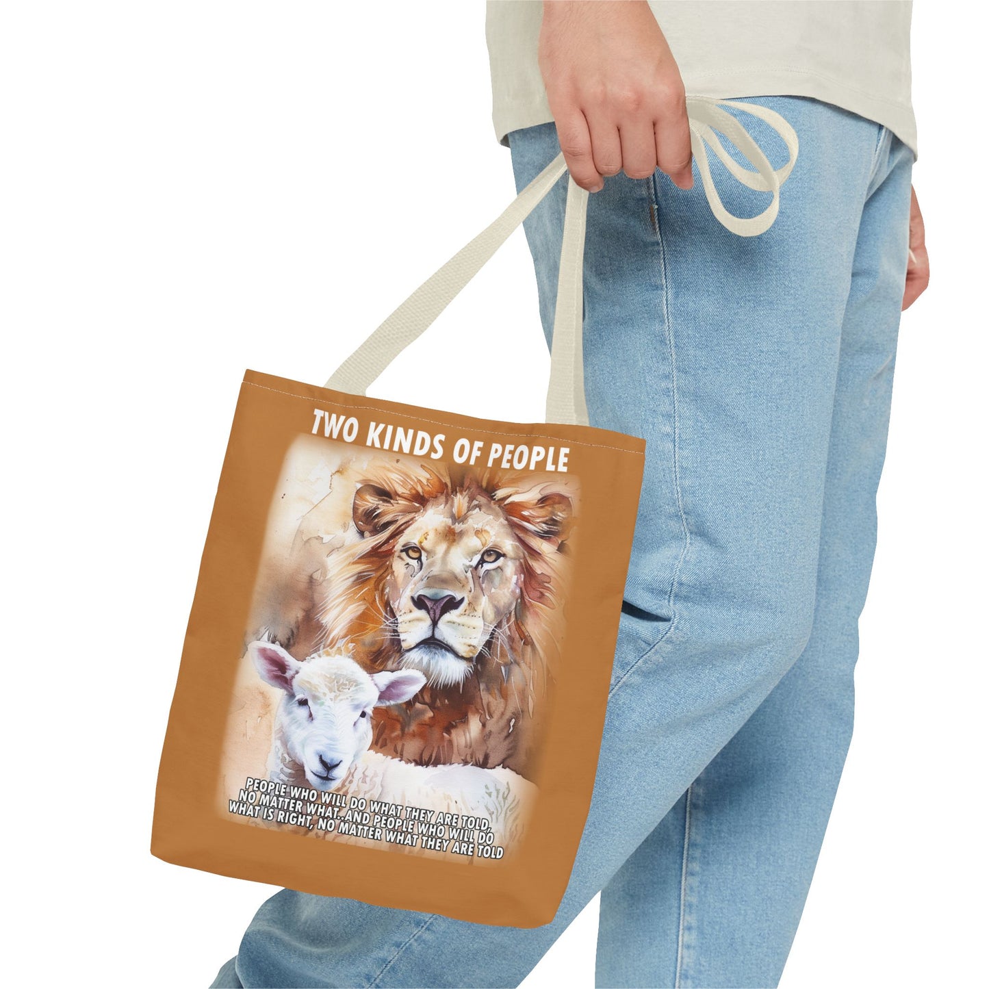 Lion and Sheep Tote Bag - Integrity and Strength Illustration