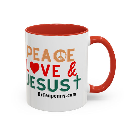 Peace, Love & Jesus Mug, 11oz