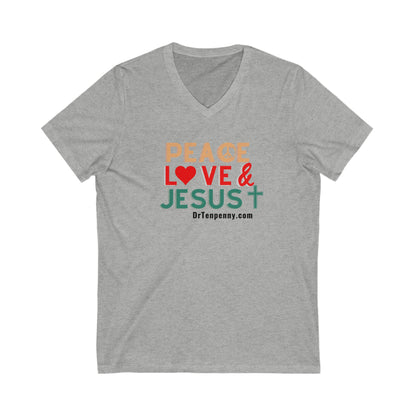 Peace, Love, & Jesus  V-Neck Tee