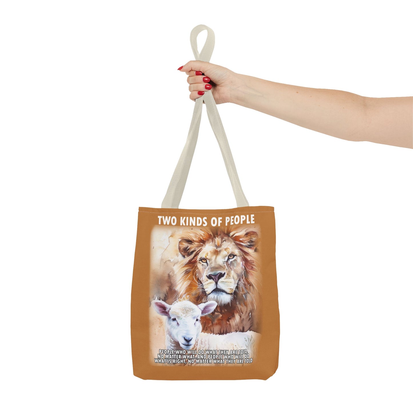 Lion and Sheep Tote Bag - Integrity and Strength Illustration