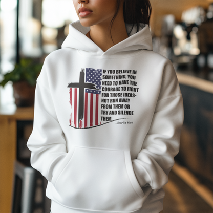 Patriotic Christian Hoodie – Faith, Freedom & Courage Unisex Fleece