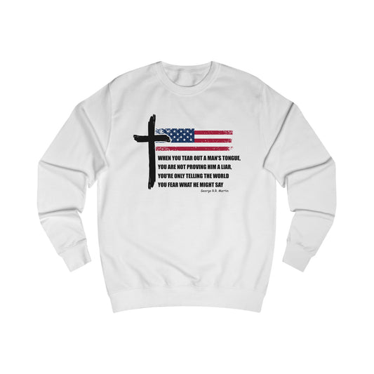 Patriotic Christian Sweatshirt – American Flag Cross & Free Speech Quote