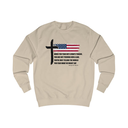 Patriotic Christian Sweatshirt – American Flag Cross & Free Speech Quote