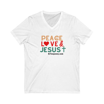 Peace, Love, & Jesus  V-Neck Tee