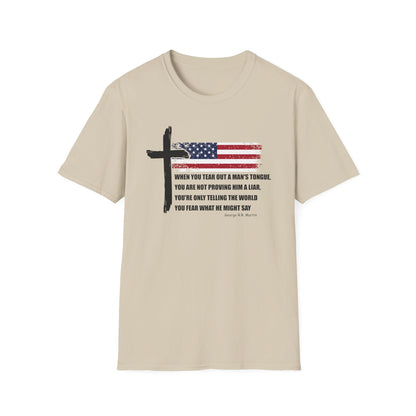 George R.R. Martin Quote Color Softstyle Tee – Patriotic Cross & American Flag Shirt