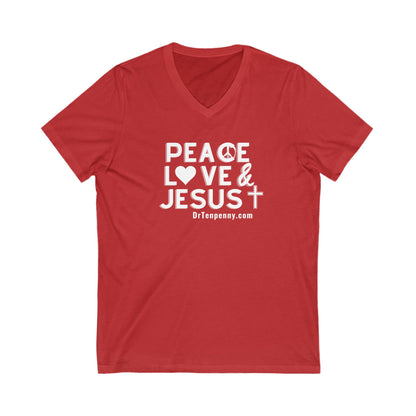 Peace, Love, & Jesus  V-Neck Tee