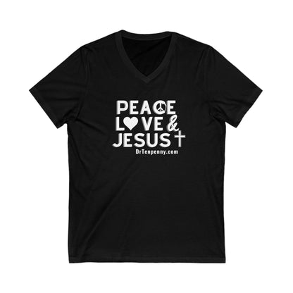 Peace, Love, & Jesus  V-Neck Tee