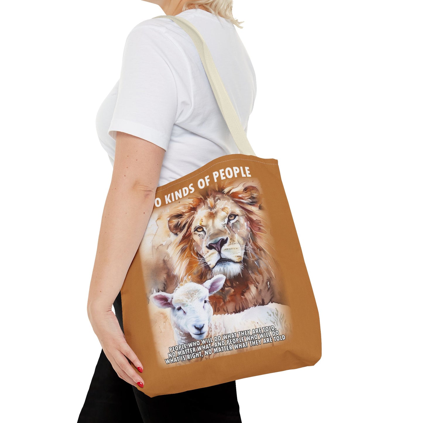 Lion and Sheep Tote Bag - Integrity and Strength Illustration