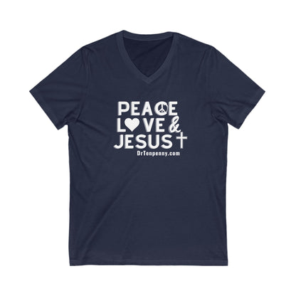 Peace, Love, & Jesus  V-Neck Tee
