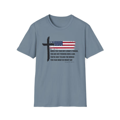 George R.R. Martin Quote Color Softstyle Tee – Patriotic Cross & American Flag Shirt