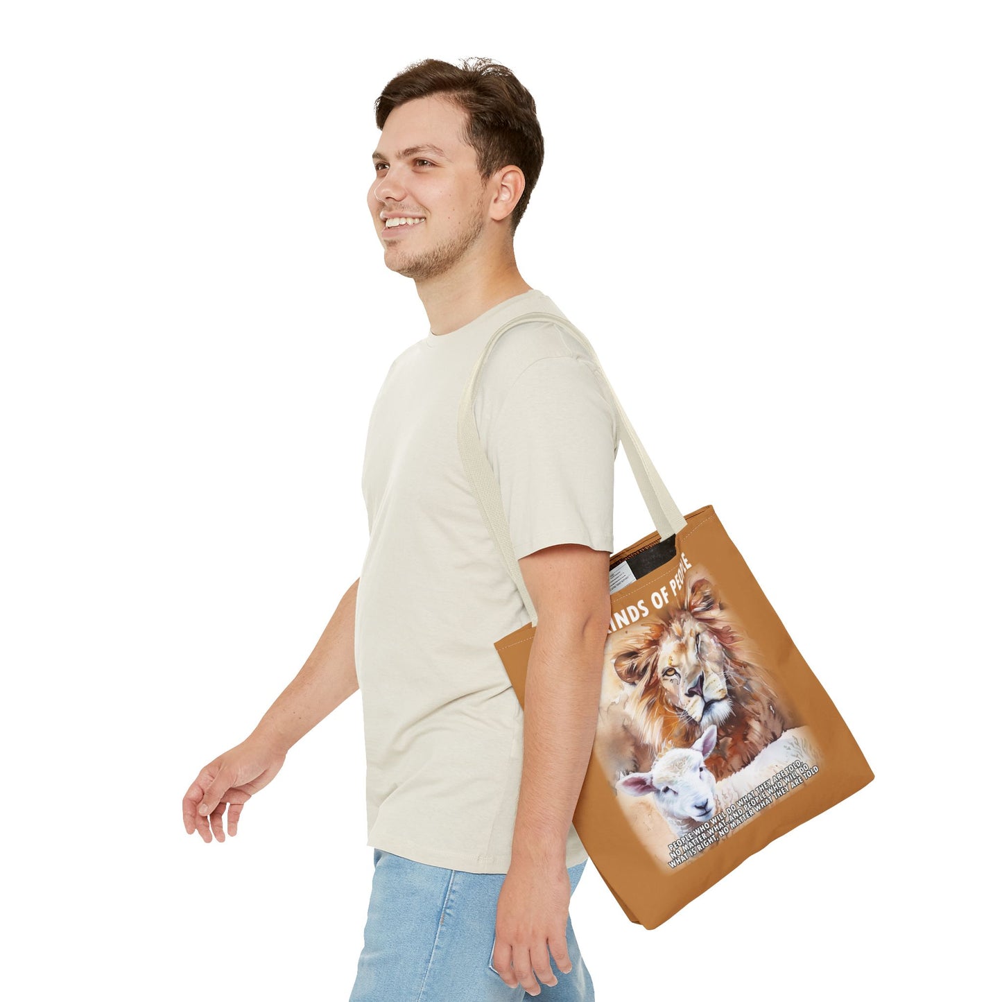 Lion and Sheep Tote Bag - Integrity and Strength Illustration