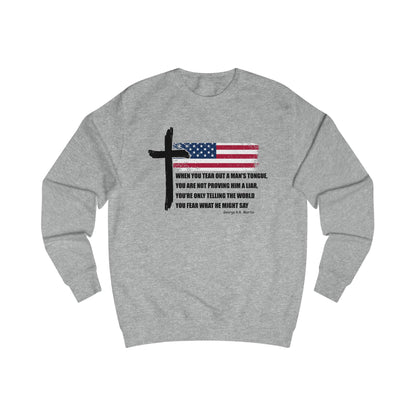 Patriotic Christian Sweatshirt – American Flag Cross & Free Speech Quote