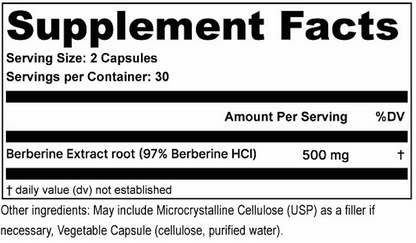 Opti Berberine supplement facts label – premium ingredients for metabolic health, weight support, and blood sugar balance