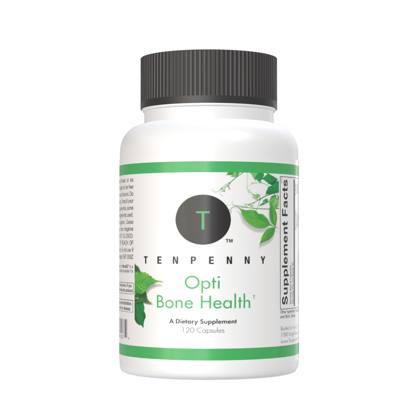 Front view of Opti Bone Health bottle, showcasing a natural supplement formulated to support bone strength, density, and joint health.