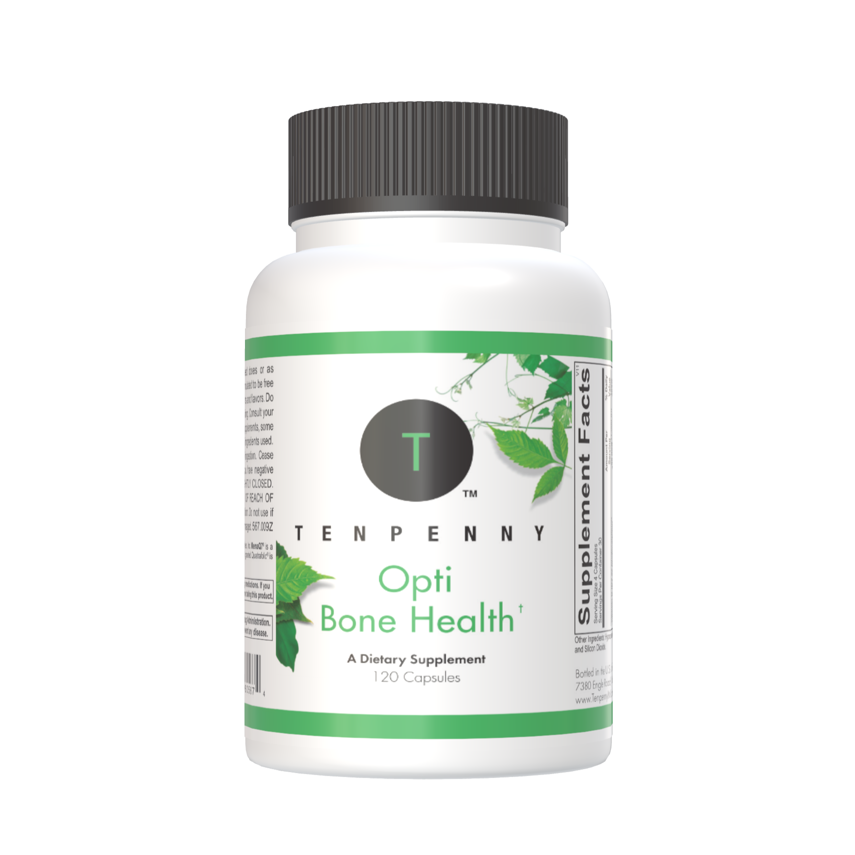 Front view of Opti Bone Health bottle, showcasing a natural supplement formulated to support bone strength, density, and joint health.