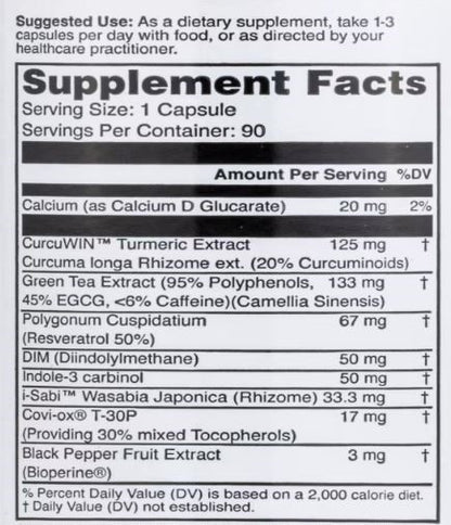 Opti Breast Cleanse supplement facts panel – premium blend with DIM, calcium D-glucarate, turmeric, green tea extract, and antioxidants for hormone and breast health support
