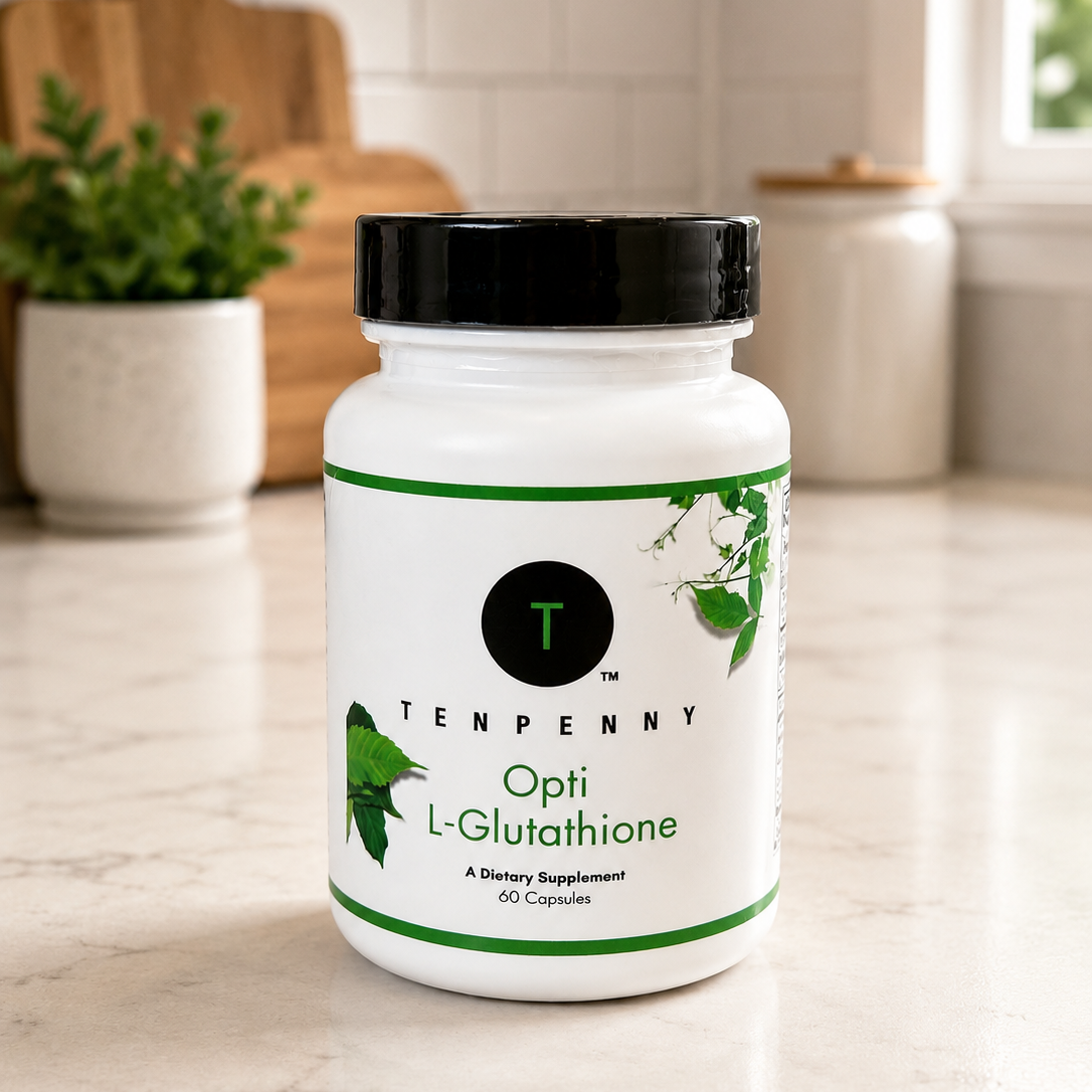 Opti Glutathione supplement featuring Setria® glutathione for antioxidant protection, liver detoxification, and immune health support.