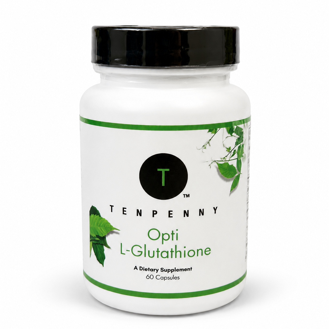 Front bottle image of Opti Glutathione designed to support detoxification, antioxidant protection, and immune system function.