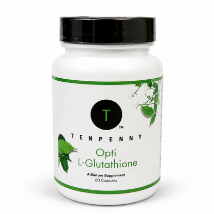 Front bottle image of Opti Glutathione designed to support detoxification, antioxidant protection, and immune system function.