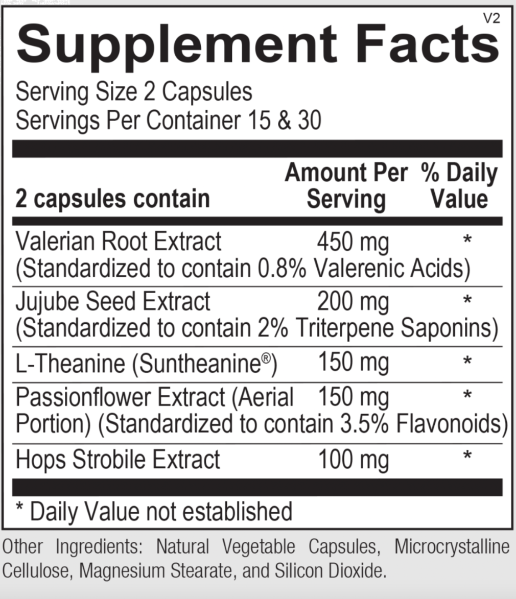 Supplement facts for Opti Natural ZZZ’s, detailing ingredients for natural sleep and relaxation support.